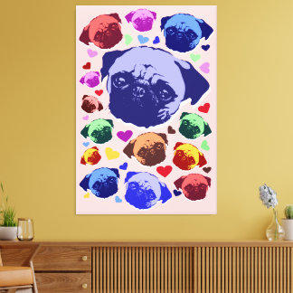 Pug Puppy Dog PopArt Retro Style Canvas Afdruk