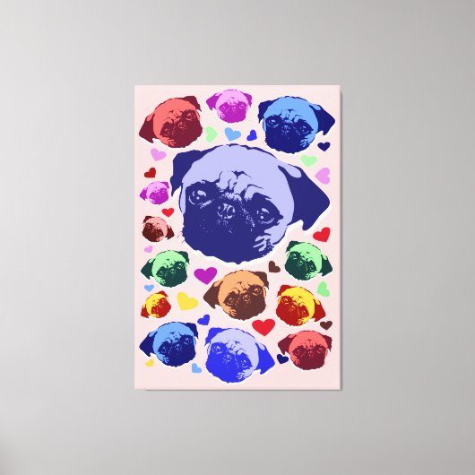 Pug Puppy Dog PopArt Retro Style Canvas Afdruk (Voorkant)