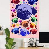 Pug Puppy Dog PopArt Retro Style Poster (Thuiskantoor)