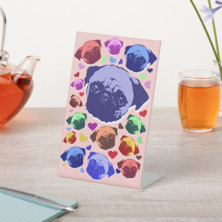 Pug Puppy Dog PopArt Retro Style Reclamebord Met Voetstuk