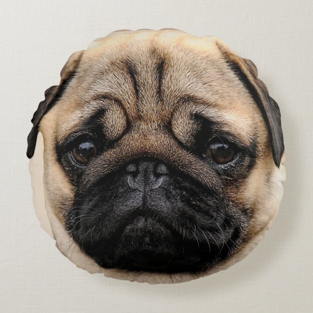 Pug Puppy Dog Round Throw Cushion Rond Kussen (Voorkant)