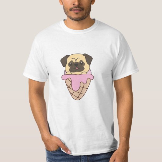 Pug Puppy Dog Roze Ice Cream Waffle Cute Animals T-shirt (Voorkant)