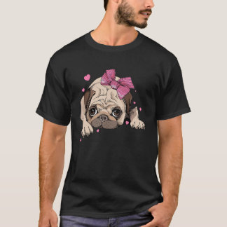 Pug Puppy Dog Schattige Roze Bow Dierenvriend Ontw T-shirt