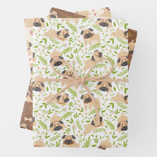 Pug puppy Dog Wrapping Paper Set van 3 (In situ)