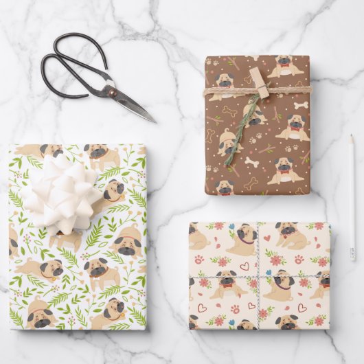 Pug puppy Dog Wrapping Paper Set van 3 (Voorkant)