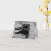 Pug Puppy Dog Zwart & Wit Blank Note Kaart (Gele Bloem)