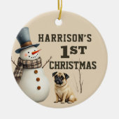Pug Puppy Hart smelten Eerste kerst Keramisch Ornament (Voorkant)