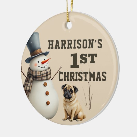 Pug Puppy Hart smelten Eerste kerst Keramisch Ornament (Links)