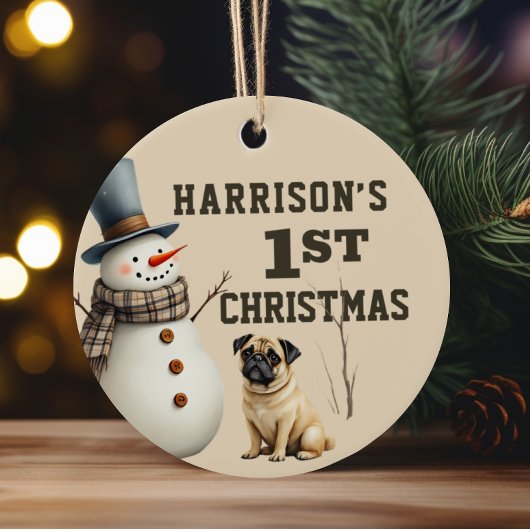 Pug Puppy Hart smelten Eerste kerst Keramisch Ornament