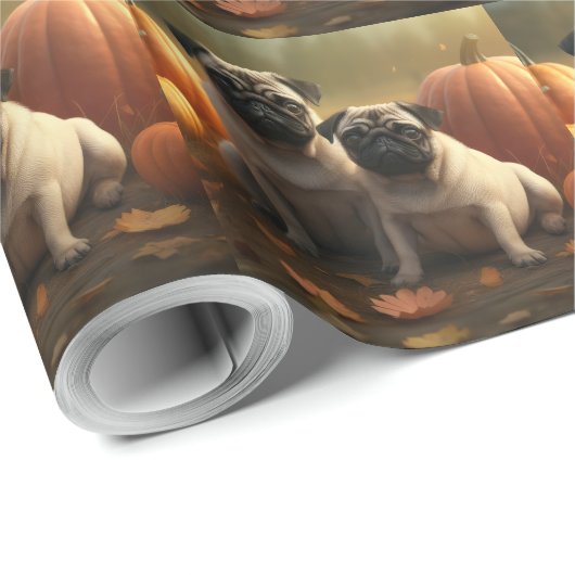 Pug Puppy Herfst Delight Pompoen Cadeaupapier (Rol Hoek)