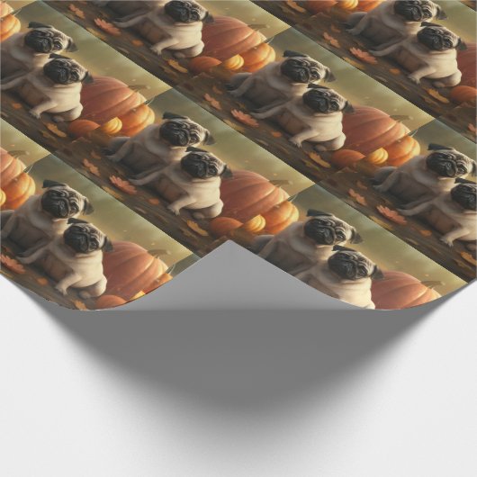 Pug Puppy Herfst Delight Pompoen Cadeaupapier (Hoek)