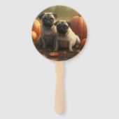 Pug Puppy Herfst Delight Pompoen Handwaaier (Achterkant)