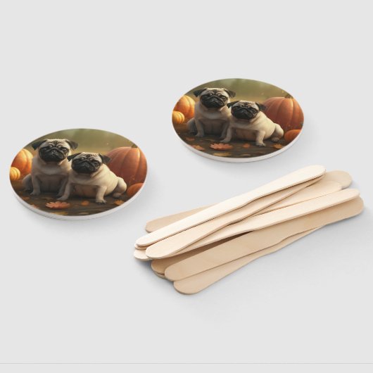 Pug Puppy Herfst Delight Pompoen Handwaaier (Niet-gemonteerd)