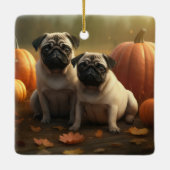 Pug Puppy Herfst Delight Pompoen Keramisch Ornament (Achterkant)