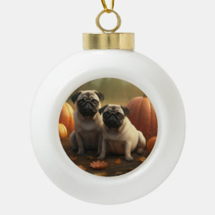 Pug Puppy Herfst Delight Pompoen Keramische Bal Ornament