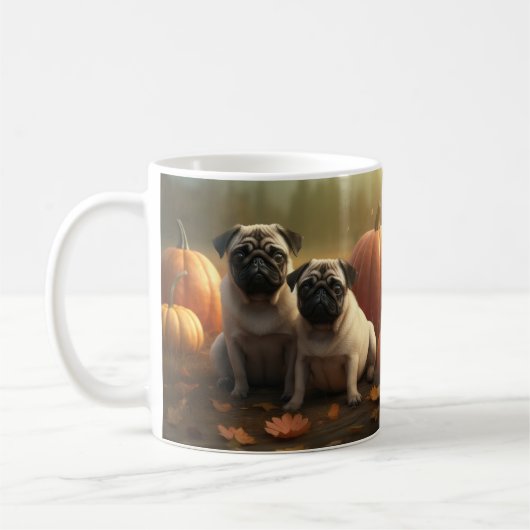 Pug Puppy Herfst Delight Pompoen Koffiemok (Links)