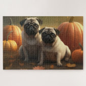 Pug Puppy Herfst Delight Pompoen Legpuzzel (Horizontaal)