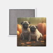 Pug Puppy Herfst Delight Pompoen Magneet (Voorkant / Achterkant)
