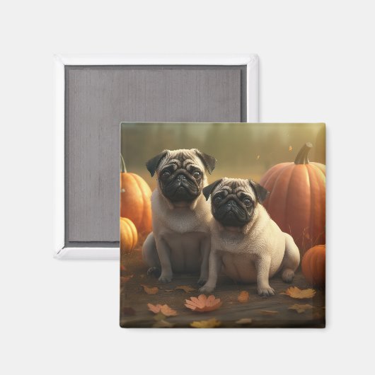 Pug Puppy Herfst Delight Pompoen Magneet (Voorkant / Achterkant)