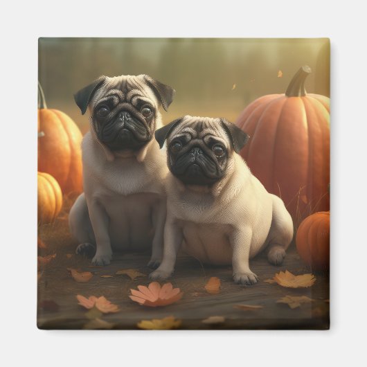 Pug Puppy Herfst Delight Pompoen Magneet (Voorkant)