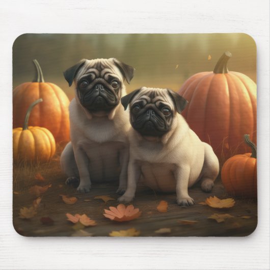 Pug Puppy Herfst Delight Pompoen Muismat (Voorkant)
