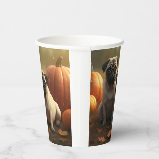 Pug Puppy Herfst Delight Pompoen Papieren Bekers (Rechts)