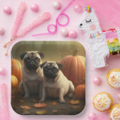 Pug Puppy Herfst Delight Pompoen Papieren Bordje (Feest)