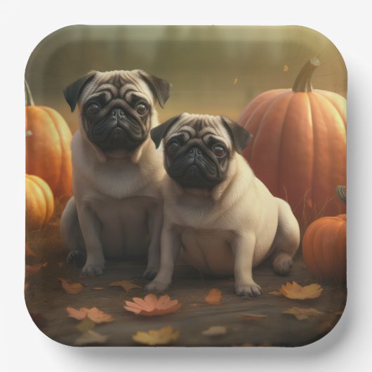 Pug Puppy Herfst Delight Pompoen Papieren Bordje (Voorkant)