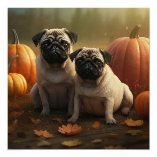 Pug Puppy Herfst Delight Pompoen Perfect Poster (Voorkant)