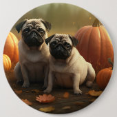 Pug Puppy Herfst Delight Pompoen Ronde Button 6,0 Cm (Voorkant)
