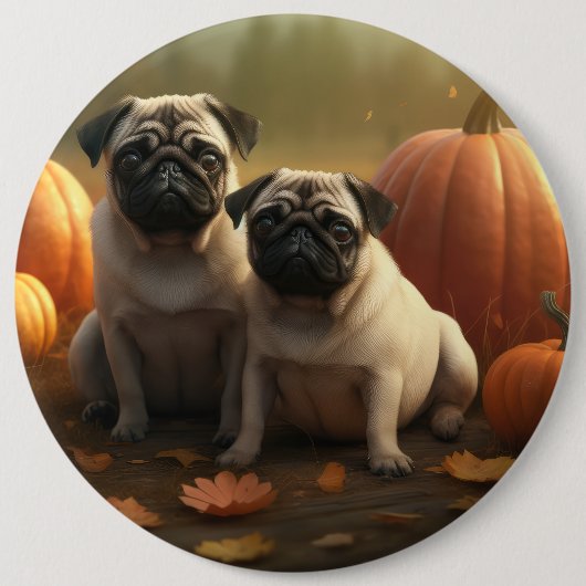 Pug Puppy Herfst Delight Pompoen Ronde Button 6,0 Cm (Voorkant)