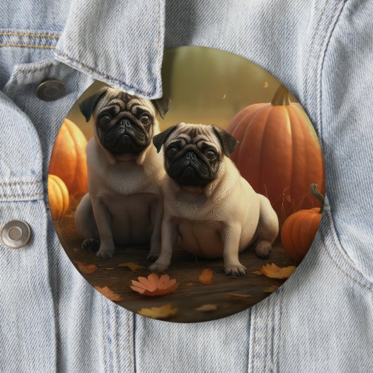 Pug Puppy Herfst Delight Pompoen Ronde Button 6,0 Cm (In situ)