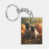 Pug Puppy Herfst Delight Pompoen Sleutelhanger (Voorkant Links)