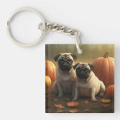 Pug Puppy Herfst Delight Pompoen Sleutelhanger (Voorkant)