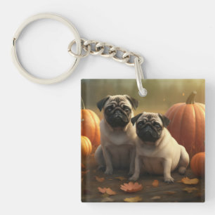 Pug Puppy Herfst Delight Pompoen Sleutelhanger