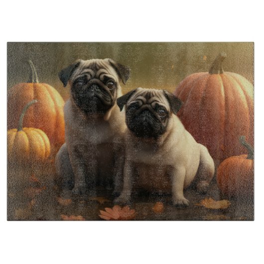 Pug Puppy Herfst Delight Pompoen Snijplank (Voorkant)