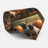 Pug Puppy Herfst Delight Pompoen Stropdas (Opgerold)