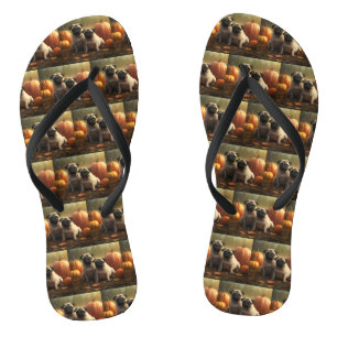 Pug Puppy Herfst Delight Pompoen Teenslippers