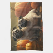 Pug Puppy Herfst Delight Pompoen Theedoek (Verticaal)