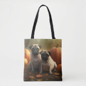 Pug Puppy Herfst Delight Pompoen Tote Bag (Voorkant)