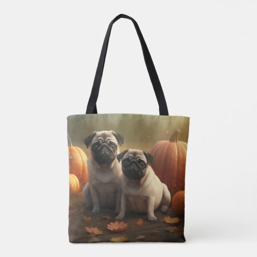 Pug Puppy Herfst Delight Pompoen Tote Bag (Achterkant)