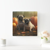 Pug Puppy Herfst Delight Pompoen Vierkante Klok (Huis)
