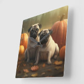Pug Puppy Herfst Delight Pompoen Vierkante Klok (Hoek)