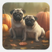 Pug Puppy Herfst Delight Pompoen Vierkante Sticker (Voorkant)