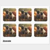 Pug Puppy Herfst Delight Pompoen Vierkante Sticker (Vel)