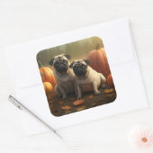 Pug Puppy Herfst Delight Pompoen Vierkante Sticker (Envelop)