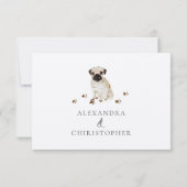 Pug puppy hond bruiloft details RSVP kaartje (Achterkant)