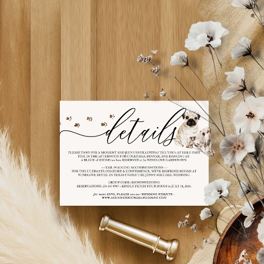 Pug puppy hond bruiloft details RSVP kaartje