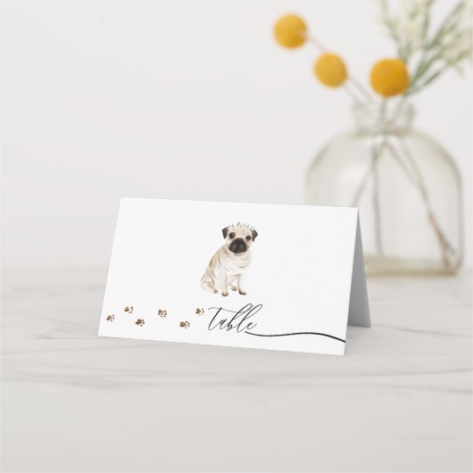 Pug puppy hond eigenaar bruiloft script tabel plaatskaartje (Voorkant)
