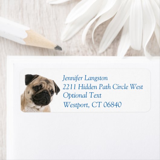 Pug Puppy Hond Retouradres Naam Label (Insitu)